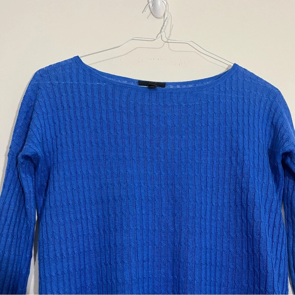 J. Crew 100% Linen Cable Open Knit Sweater XXS Royal Blue Lightweight Preppy